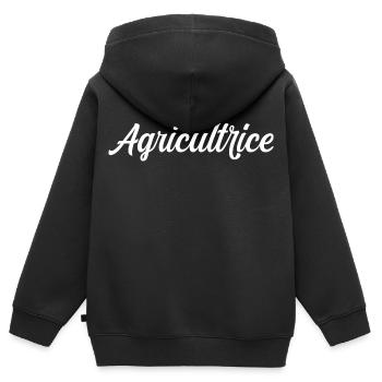 Agricultrice Fermière Culture Élevage Terre Pro - Sweat Premium à capuche zippé enfant bio - noir - Dos - AI Model Kid Male (0cm)