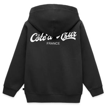 Côte d’Azur Curved Writing France Saint Tropez - Sweat Premium à capuche zippé enfant bio - noir - Dos - AI Model Kid Male (0cm)