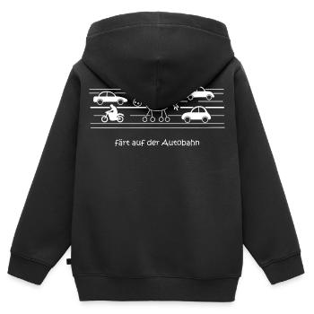 färt auf Autobahn, Verkehr, Straße, Auto, Räder - Kinder Premium Organic Zip Hoodie - Schwarz - Hinten - AI Model Kid Male (0cm)