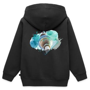 Berlin Allemagne City Skyline Splash coloré - Sweat Premium à capuche zippé enfant bio - noir - Dos - AI Model Kid Male (0cm)