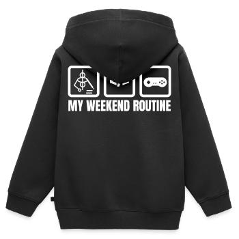 Ma routine du week-end - Sweat Premium à capuche zippé enfant bio - noir - Dos - AI Model Kid Male (0cm)