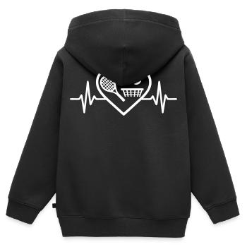 Tennis Cœur Raquette Balle Filet - Sweat Premium à capuche zippé enfant bio - noir - Dos - AI Model Kid Male (0cm)