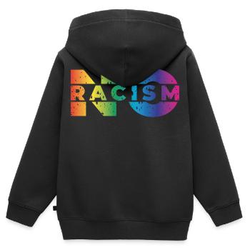 Pas de racisme - Sweat Premium à capuche zippé enfant bio - noir - Dos - AI Model Kid Male (0cm)