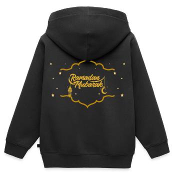 Ramadan Moubarak Bénédictions d’or - Sweat Premium à capuche zippé enfant bio - noir - Dos - AI Model Kid Male (0cm)