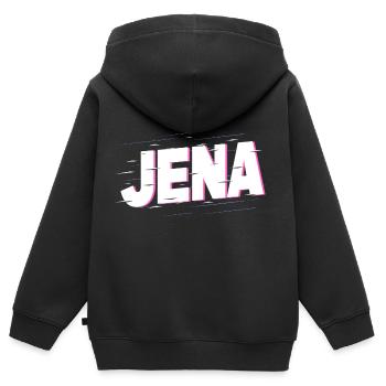 Jena Allemagne Ville Écriture Accueil Amour - Sweat Premium à capuche zippé enfant bio - noir - Dos - AI Model Kid Male (0cm)
