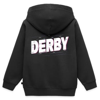 Derby Angleterre UK City Font Accueil Amour - Sweat Premium à capuche zippé enfant bio - noir - Dos - AI Model Kid Male (0cm)