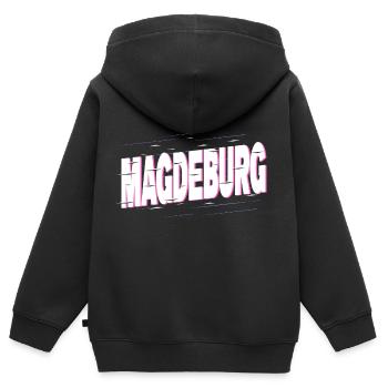 Magdebourg Allemagne City Font Accueil Amour - Sweat Premium à capuche zippé enfant bio - noir - Dos - AI Model Kid Male (0cm)