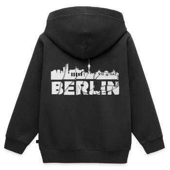 Berlin Allemagne City Font Skyline brisée - Sweat Premium à capuche zippé enfant bio - noir - Dos - AI Model Kid Male (0cm)