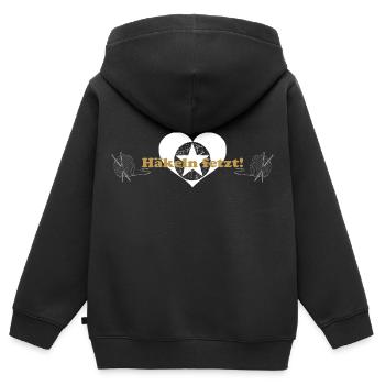 Häkeln - Kinder Premium Organic Zip Hoodie - Schwarz - Hinten - AI Model Kid Male (0cm)