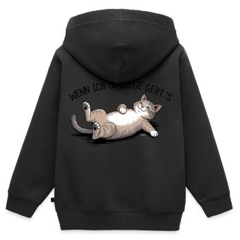 Wenn ich so liege gehts Katze Hitzewelle Büro - Kinder Premium Organic Zip Hoodie - Schwarz - Hinten - AI Model Kid Male (0cm)
