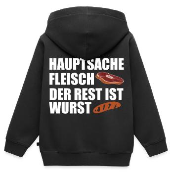 Hauptsache Fleisch der Rest ist Wurst - Kinder Premium Organic Zip Hoodie - Schwarz - Hinten - AI Model Kid Male (0cm)
