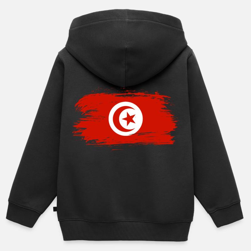 Drapeau drapeau tunisien - Sweat Premium à capuche zippé enfant bio - noir