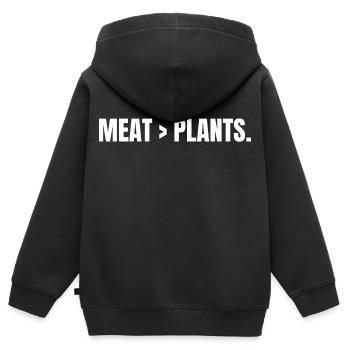 MEAT > PLANTS | Carnivore | Meat Based Statement - Kids Premium Organic Zip-up Hoodie - black - Back - AI Model Kid Male (0cm)