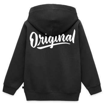 Langue source - Sweat Premium à capuche zippé enfant bio - noir - Dos - AI Model Kid Male (0cm)