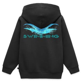 Dynamischer Schwimmer mit Wasserwellen - Kinder Premium Organic Zip Hoodie - Schwarz - Hinten - AI Model Kid Male (0cm)