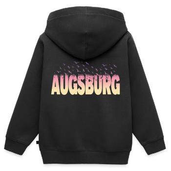 Augsbourg Allemagne City Font Birds Skyline - Sweat Premium à capuche zippé enfant bio - noir - Dos - AI Model Kid Male (0cm)