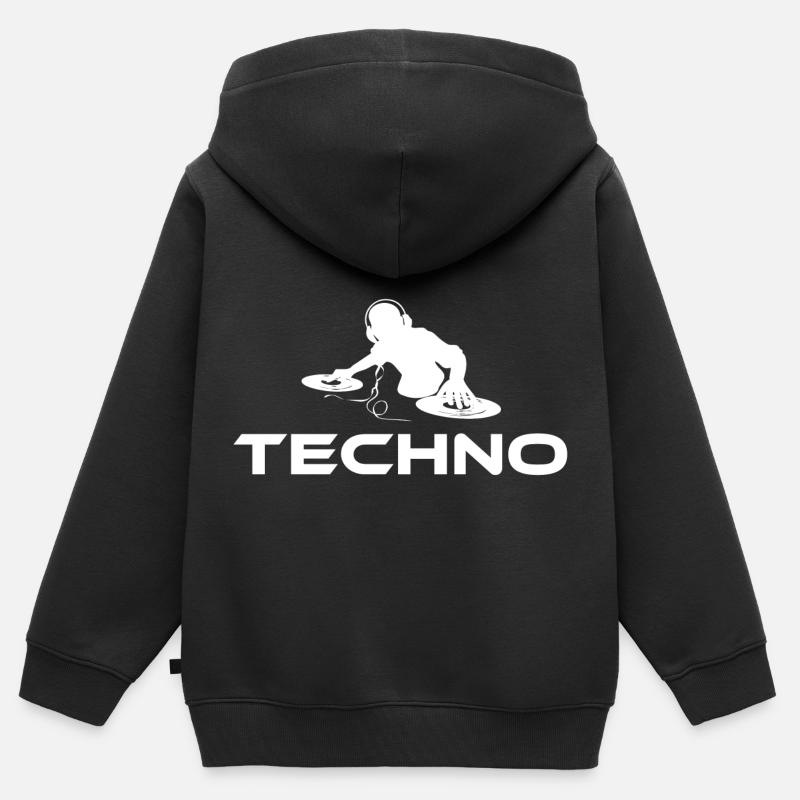 techno dj blanc - Sweat Premium à capuche zippé enfant bio - noir