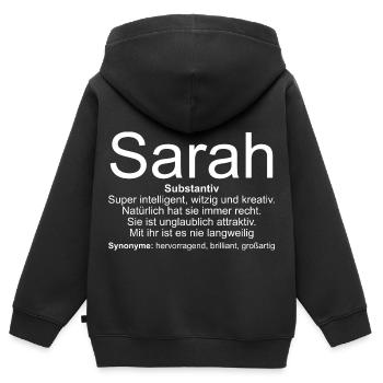 Namensdefinition Sarah - Kinder Premium Organic Zip Hoodie - Schwarz - Hinten - AI Model Kid Male (0cm)