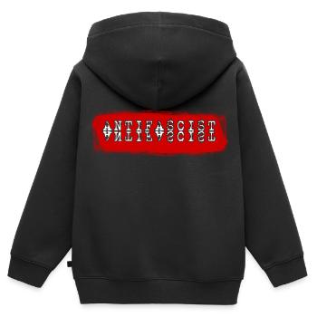 ANTIFASCHIST ANTI FASCHIST ANTIFASCHISMUS - Kinder Premium Organic Zip Hoodie - Schwarz - Hinten - AI Model Kid Male (0cm)