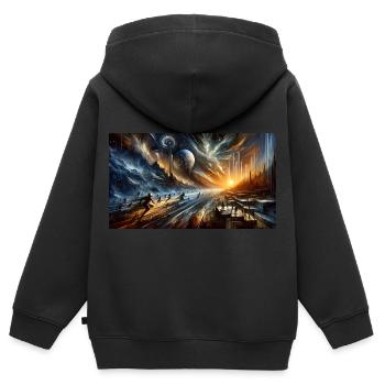 Dawn of Epochs – Futuristic Dystopian Cave Art - Kids Premium Organic Zip-up Hoodie - black - Back - AI Model Kid Male (0cm)