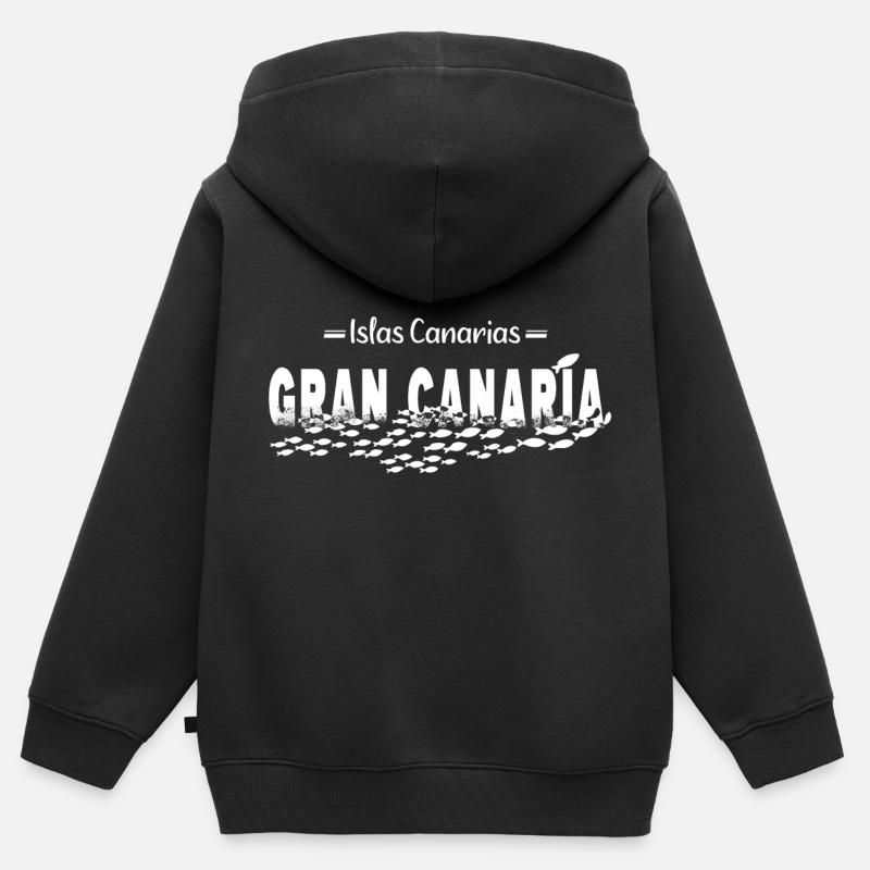 Gran Canaria Été Soleil Plage Poisson de mer - Sweat Premium à capuche zippé enfant bio - noir