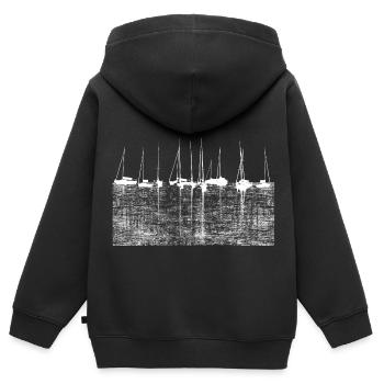 Propre bateau à Marina - Sweat Premium à capuche zippé enfant bio - noir - Dos - AI Model Kid Male (0cm)