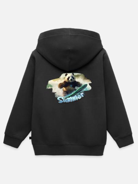 Summer Panda Surfing - Kinder Premium Organic Zip Hoodie - Schwarz
