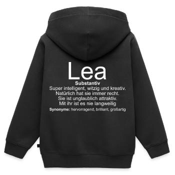 Name Definition Lea - Kinder Premium Organic Zip Hoodie - Schwarz - Hinten - AI Model Kid Male (0cm)