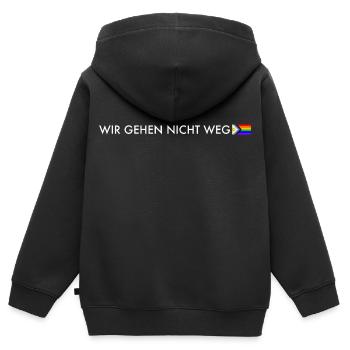Wir gehen nicht weg – Progress Pride Statement - Kinder Premium Organic Zip Hoodie - Schwarz - Hinten - AI Model Kid Male (0cm)