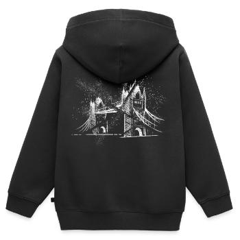 Londres Angleterre Royaume-Uni City Skyline Grunge Splash - Sweat Premium à capuche zippé enfant bio - noir - Dos - AI Model Kid Male (0cm)