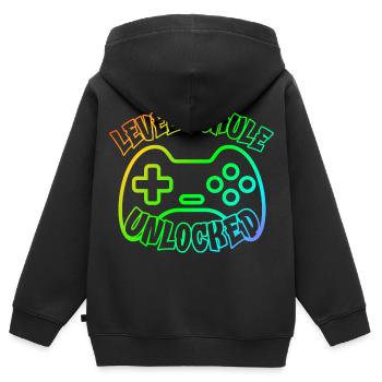 Level Schule Gamer Zocker idötzchen 1.Schultag - Kinder Premium Organic Zip Hoodie - Schwarz - Hinten - AI Model Kid Male (0cm)