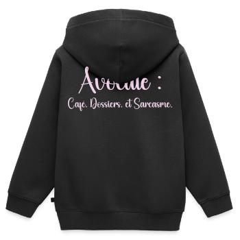 Avocate : café, dossiers et sarcasme - Sweat Premium à capuche zippé enfant bio - noir - Dos - AI Model Kid Male (0cm)