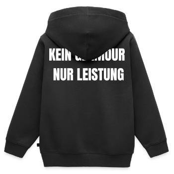 Kein Glamour Nur Leistung | Arbeit Shirt - Kinder Premium Organic Zip Hoodie - Schwarz - Hinten - AI Model Kid Male (0cm)