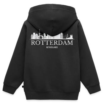 Rotterdam Skyline, Rotterdam Pays-Bas - Sweat Premium à capuche zippé enfant bio - noir - Dos - AI Model Kid Male (0cm)
