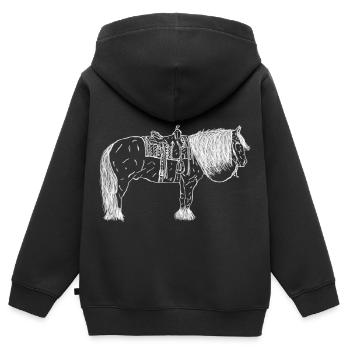 Cheval avec selle - Sweat Premium à capuche zippé enfant bio - noir - Dos - AI Model Kid Male (0cm)