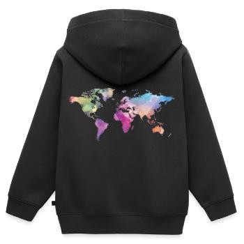 Map of the World - Watercolor Look - Dark Shirts - Kinder Premium Organic Zip Hoodie - Schwarz - Hinten - AI Model Kid Male (0cm)