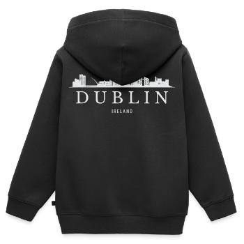 Dublin Skyline, Dublin Irlande - Sweat Premium à capuche zippé enfant bio - noir - Dos - AI Model Kid Male (0cm)