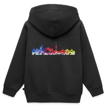 Berlin Allemagne Ville Skyline Pixel Coloré - Sweat Premium à capuche zippé enfant bio - noir - Dos - AI Model Kid Male (0cm)