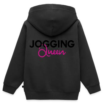 Jogging Queen - Kinder Premium Organic Zip Hoodie - Schwarz - Hinten - AI Model Kid Male (0cm)