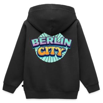 Berlin Allemagne City Font Pop Art Comic - Sweat Premium à capuche zippé enfant bio - noir - Dos - AI Model Kid Male (0cm)