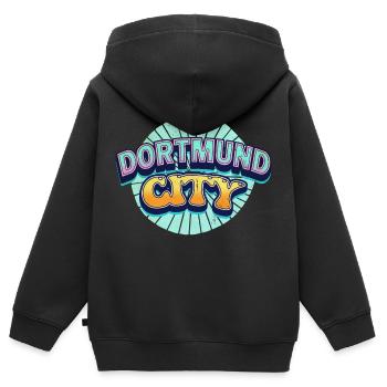 Dortmund Allemagne City Font Pop Art Comic - Sweat Premium à capuche zippé enfant bio - noir - Dos - AI Model Kid Male (0cm)
