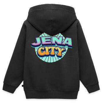Jena Allemagne Ville Police Pop Art Bande dessinée - Sweat Premium à capuche zippé enfant bio - noir - Dos - AI Model Kid Male (0cm)