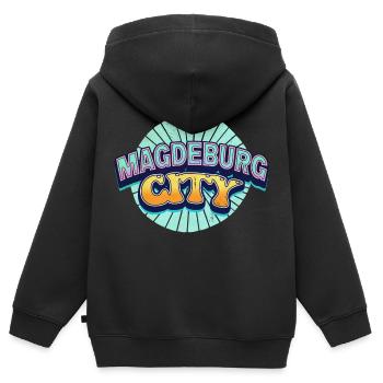 Magdebourg Allemagne Ville Police Pop Art Bande dessinée - Sweat Premium à capuche zippé enfant bio - noir - Dos - AI Model Kid Male (0cm)