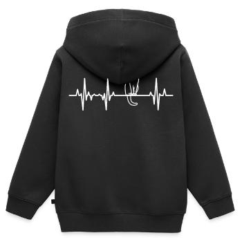 Katze Herzklopfen - Kinder Premium Organic Zip Hoodie - Schwarz - Hinten - AI Model Kid Male (0cm)