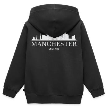 Manchester Skyline, Manchester Angleterre - Sweat Premium à capuche zippé enfant bio - noir - Dos - AI Model Kid Male (0cm)
