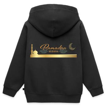 Ramadan Moubarak - Sweat Premium à capuche zippé enfant bio - noir - Dos - AI Model Kid Male (0cm)
