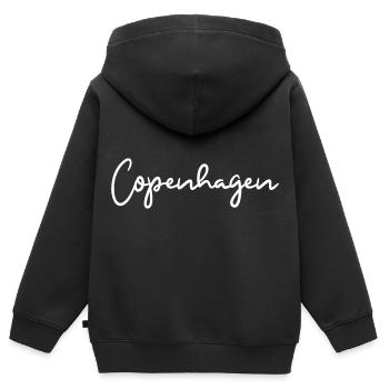 Copenhague, Danemark - Sweat Premium à capuche zippé enfant bio - noir - Dos - AI Model Kid Male (0cm)