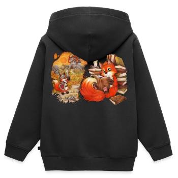 Niedlicher lesender Fuchs Geschenkidee Adventure - Kinder Premium Organic Zip Hoodie - Schwarz - Hinten - AI Model Kid Male (0cm)