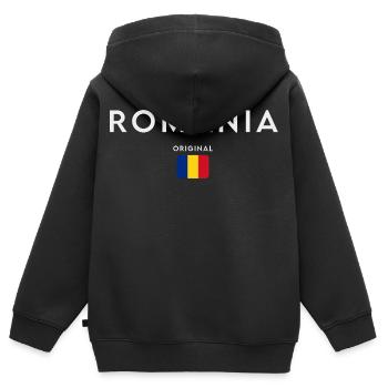 Drapeau roumain, fierté roumaine - Sweat Premium à capuche zippé enfant bio - noir - Dos - AI Model Kid Male (0cm)