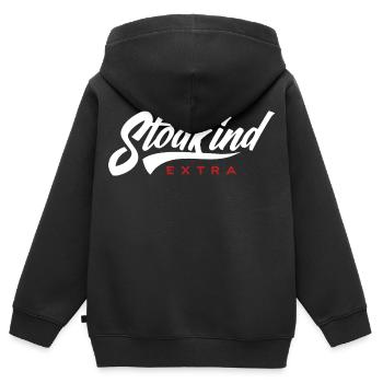 Stodkind Extra WHITE - Sweat Premium à capuche zippé enfant bio - noir - Dos - AI Model Kid Male (0cm)